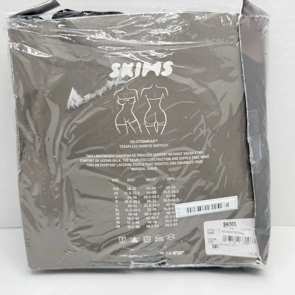 Skims Seamless Sculpt Strapless Shortie Bodysuit In Black (w/brown straps) Sz M